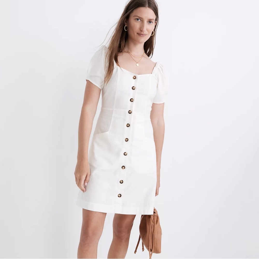 Madewell Cotton-Linen Puff Sleeve Dress